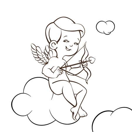 Cupid Love silhouette with bow and arrow and speech bubbleのイラスト素材