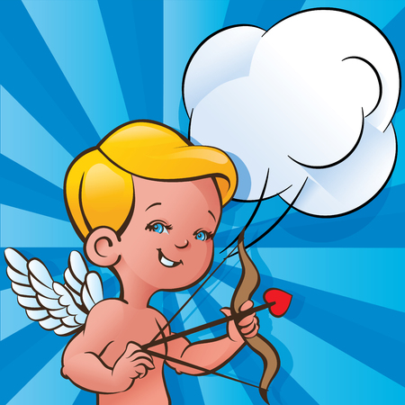 Cupid Love silhouette with bow and arrow and speech bubbleのイラスト素材