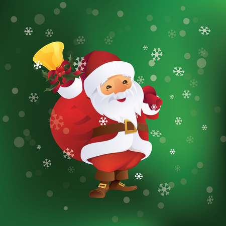 Christmas greeting card design with Santa Claus with gift bag and bell in hand.のイラスト素材