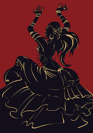 Tribal Fusion bellydance dancer stencil silhouette graphic designのイラスト素材