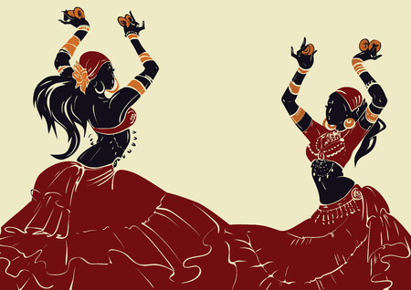 Tribal Fusion bellydance dancer stencil silhouette graphic designのイラスト素材