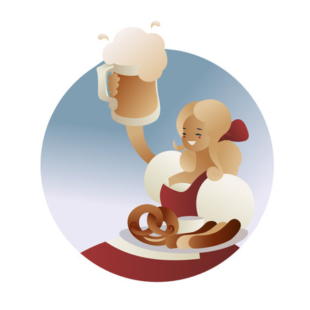 German young woman Cartoon character welcome with beer steinのイラスト素材