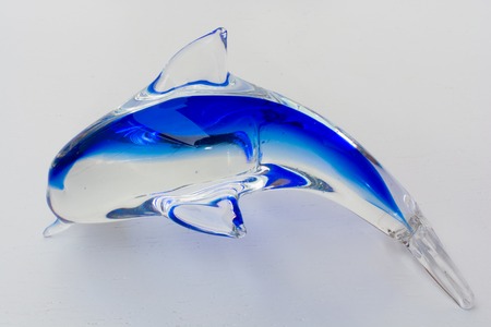 dolphin ornament made of glass. in-glass blue paintedの写真素材