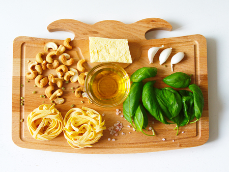 Fettuccine pasta ingredients. fresh, healthy organic foodsの写真素材