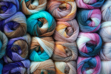 background of colored wool skein. yarn skein, colorful thread in skeins, Red yellow blue pink purple...