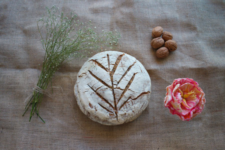 Homemade natural organic bread. siyez flour. basic vegan food