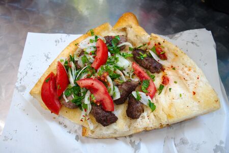 Turkish style meatballs. meatball among the bread. The famous, best Turkish street food.の写真素材