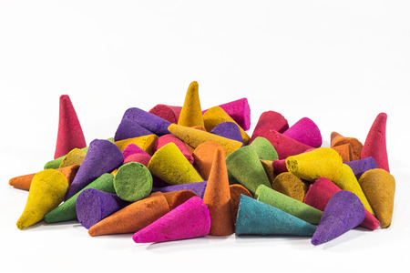 Colorful incense cones with white backgroundの写真素材