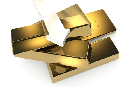 Gold bars concept Three Dimension high resolution render  with arrowの写真素材