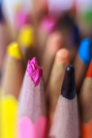 Close up macro shot of color pencil pile pencil nibs selective focusの写真素材