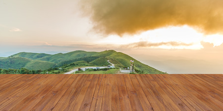 Beautiful Sunset with bluesky at Nern Chang Suek Viewpoint, Pilok, Kanchanaburi, Thailandの写真素材