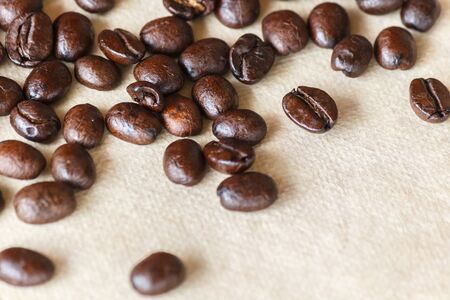 Close up of roasted black coffee beansの写真素材