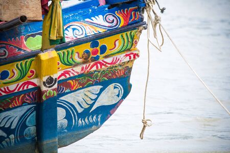 The traditional long tail boat of Thailand that, colorful pattern of Koleh boat or Kolek boat in southern thailandの写真素材