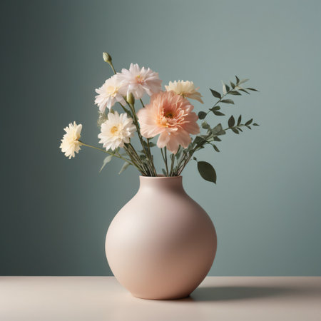 Bouquet of flowers in vase on table. 3d renderingの素材
