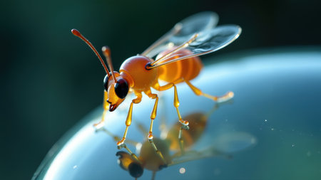 Amber Wasp on Reflective Surface, generative Aiの素材