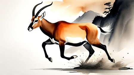 Vibrant Illustration of Running Antelope. Generative image Aiの素材