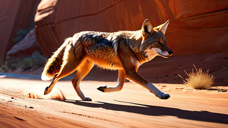 Coyote Running Through Desert. Generative image Aiの素材
