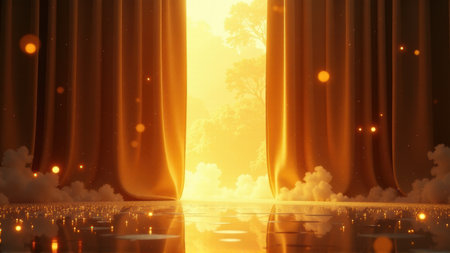 Golden Curtain Reveal Sunrise Landscape, generative Aiの素材