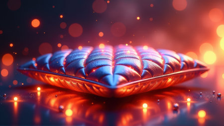 Luxurious Metallic Pillow in Glowing Ambiance, generative Aiの素材