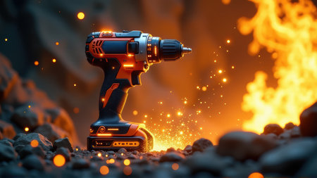 Futuristic Cordless Drill with Sparks, generative Aiの素材