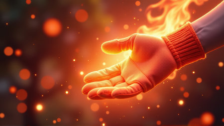 Embracing the Flame A Hand in Warmth and Fire, generative Aiの素材