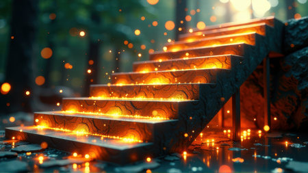 Glowing Staircase in Mystical Forest, generative Aiの素材