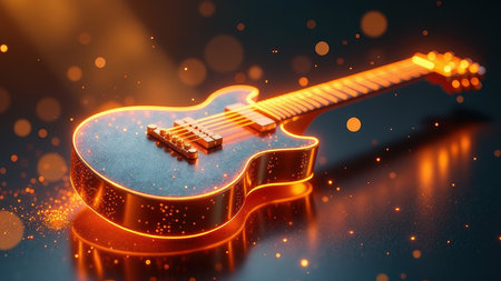 Glowing Electric Guitar in Dark Background, generative Aiの素材