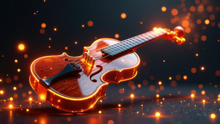 Glowing Violin in a Sparkly Atmosphere, generative Aiの素材