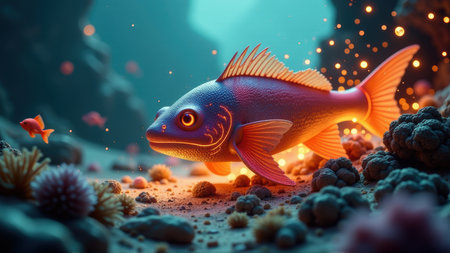 Fantastical fish swimming through a vibrant underwater scene, generative Aiの素材