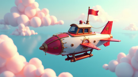 Whimsical Airship Soaring Through Candy Clouds, generative Aiの素材