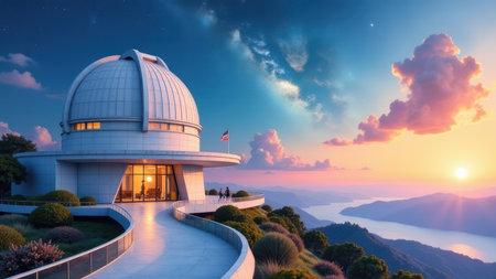 Observatory at Sunset with Milky Way, generative Aiの素材
