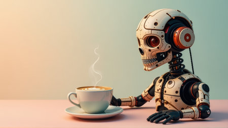 Robot enjoying a latte, generative Aiの素材