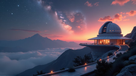 Mountaintop Observatory at Sunset with Milky Way, generative Aiの素材