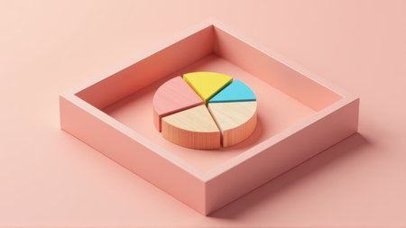 Pastel Wooden Pie Chart in Pink Box, generative Aiの素材