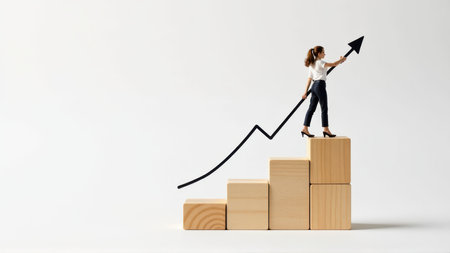 Businesswoman Climbing Growth Chart Steps to Success, generative Aiの素材