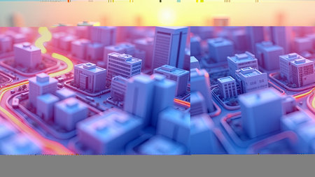 Miniature Cityscape with Sunset Glow, Generative image Aiの素材