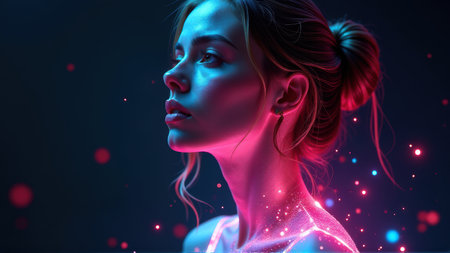 Neon Glow Portrait of a Woman, generative Aiの素材