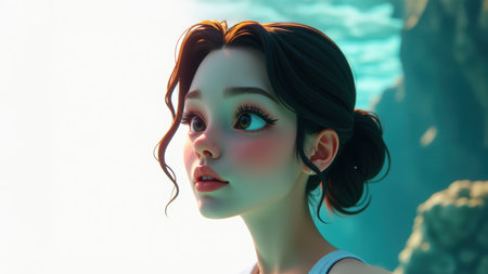 Dreamy Cartoon Girl Underwater, generative Aiの素材