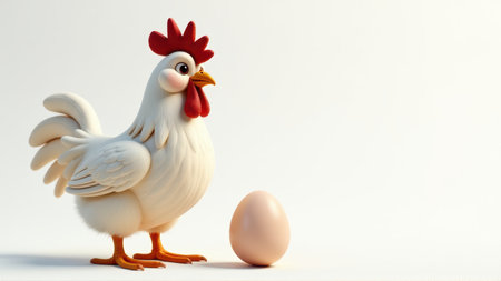 Cute Cartoon Rooster and Egg, generative Aiの素材