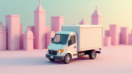 3d rendering of a white truck on the background of the cityの素材