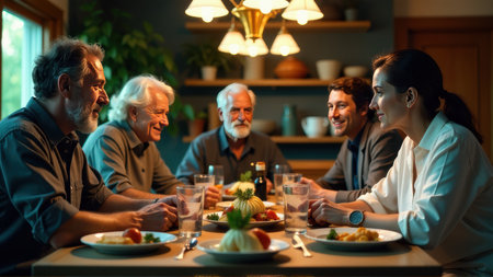 Happy Family Gathering for Dinner at Home, generative Aiの素材