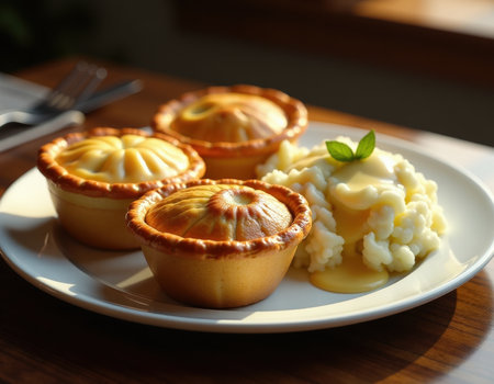 Delicious Mini Pies with Creamy Mashed Potatoes and Gravyの素材