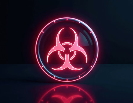 Glowing Biohazard Symbol in Neon Circle - 3D Renderの素材