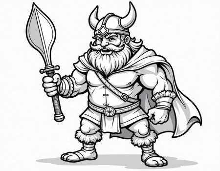 Mighty Viking Warrior with Spear Black and White Illustration, generative Aiの素材