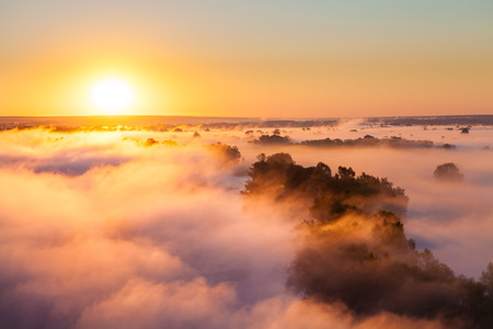 Misty dawn over the Valley and the forestの写真素材