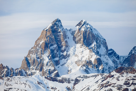 The summit of mount Ushba in Caucasus rangeの写真素材