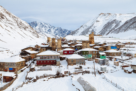 The medieval mountain village in a Svaneti, Ushguliの写真素材