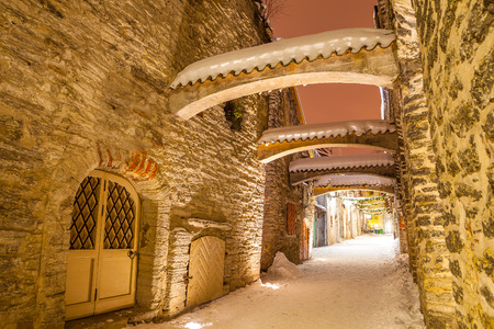 St. Catherines Passage - a small historic street in Tallinn, Estoniaの写真素材