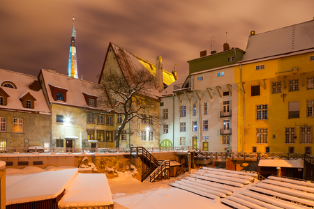 Scenic winter evening city view of the Old Townの写真素材