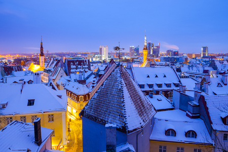 Panoramic view of old part Tallinn in winter.の写真素材